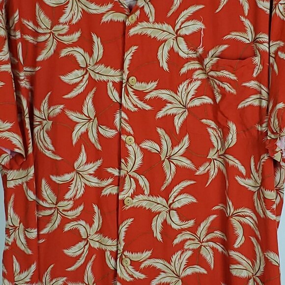 Paradise Found Honolulu Hawaii Mens Shirt Red Palm Tree XL Button Up Aloha Top - Picture 4 of 7